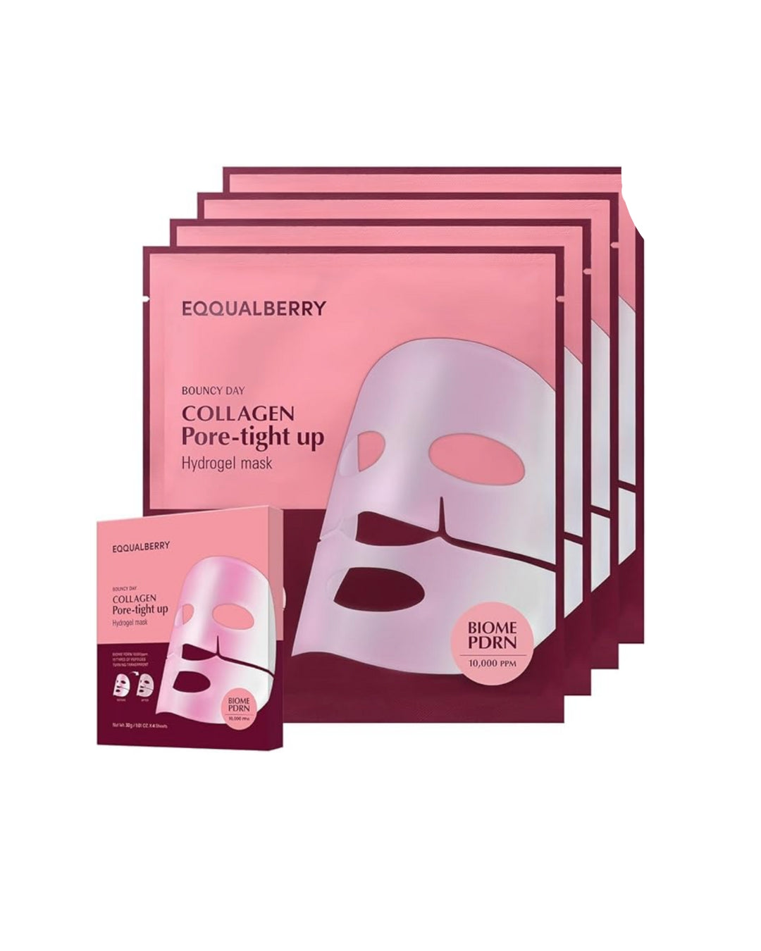 EQQUALBERRY - Set de Mascarillas Faciales con Colágeno Collagen Pore-tight up Hydrogel Mask Set 4